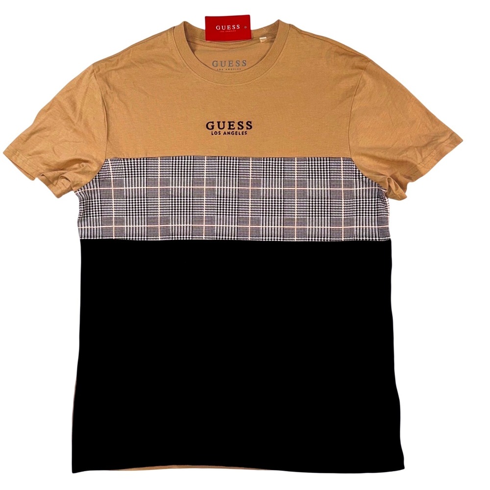 Guess Los Angeles Mens Dulce Cream Multi Colorblock Houndstooth T-Shirt M NEW‎